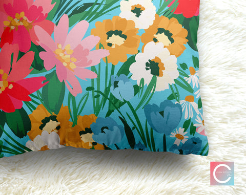 Flower Breeze Teal Blue Decorative Pillow Throw Cover - Cush Potato Pillows