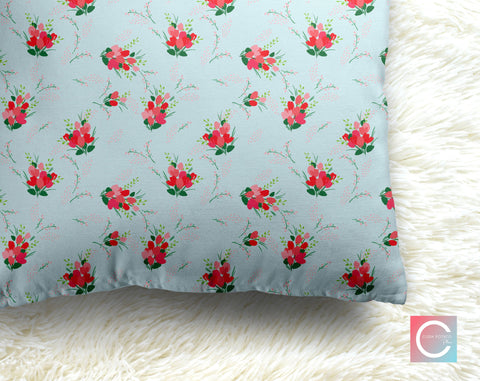 Isabella Roses in Farmhouse Blue Decorative Pillow Throw Cover - Cush Potato Pillows
