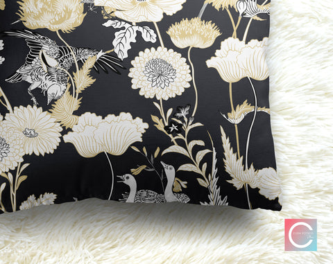 Kazumi Chinoiserie Black Decorative Pillow Throw Cover - Cush Potato Pillows