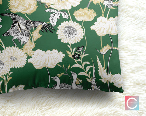 Kazumi Chinoiserie Dark Spring Green Decorative Pillow Throw Cover - Cush Potato Pillows