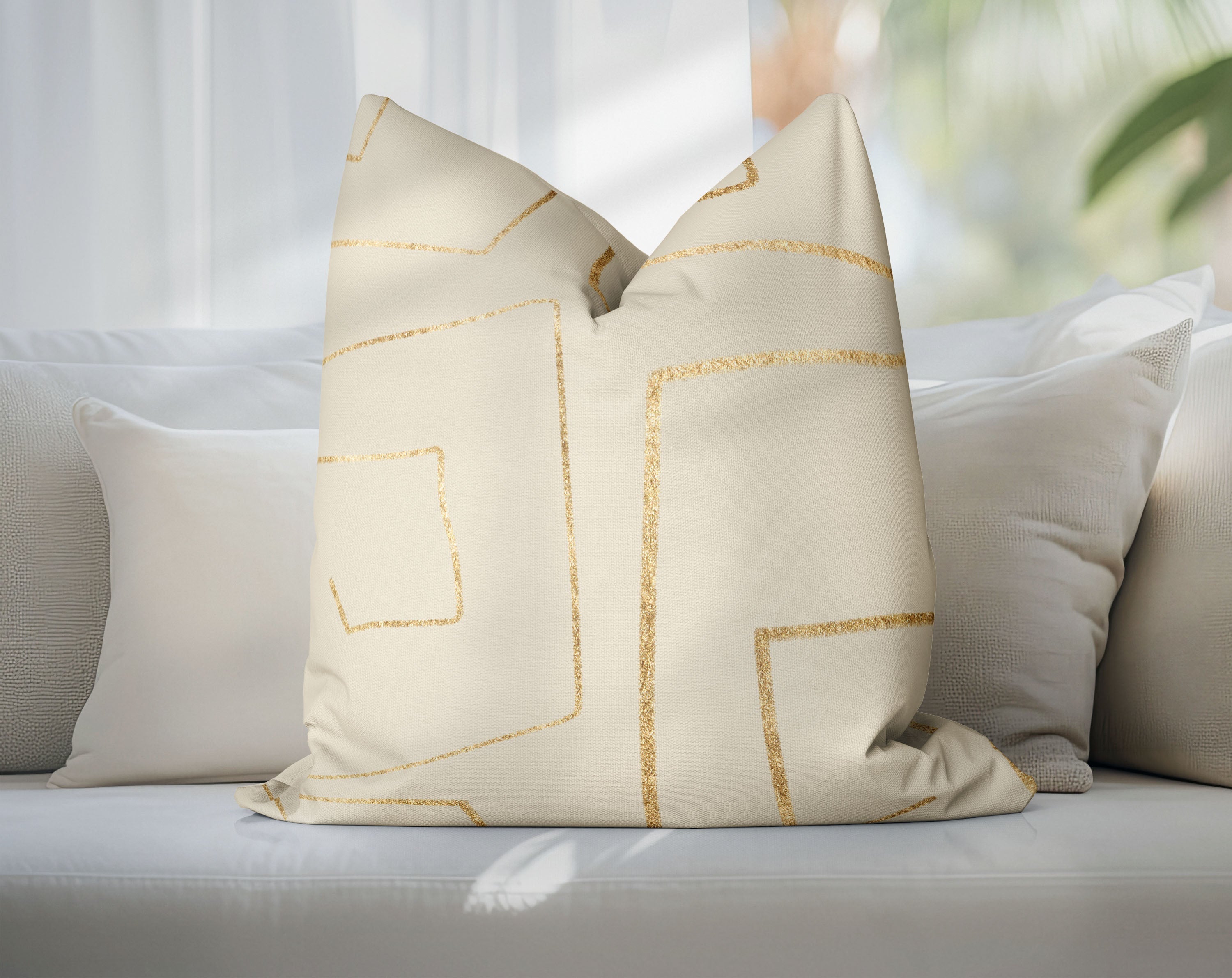 Mazey Loops Gold on Cream Decorative Pillow Throw Cover – Cush