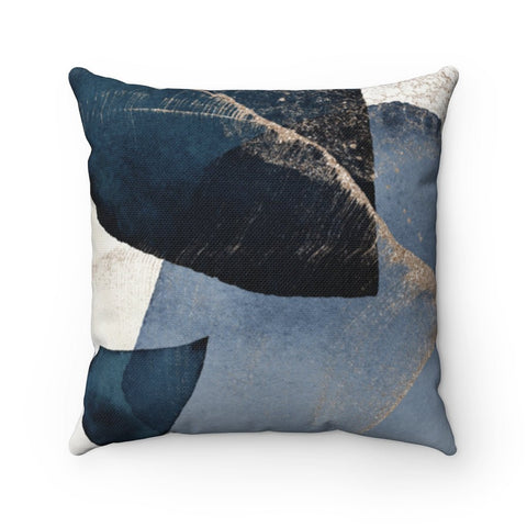 Abstract Bold Blues with Gold Printed Accents Pillow Throw Cover with Insert - Cush Potato Pillows