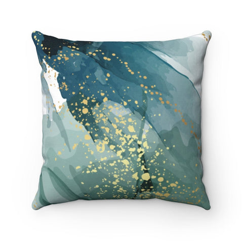 Abstract Emerald Green Square Pillow with Gold Printed Accents with Cover Throw with Insert - Cush Potato Pillows