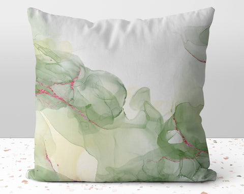 Abstract Fog Jade Green Square Pillow with Lavender Accents with Cover Throw with Insert - Cush Potato Pillows