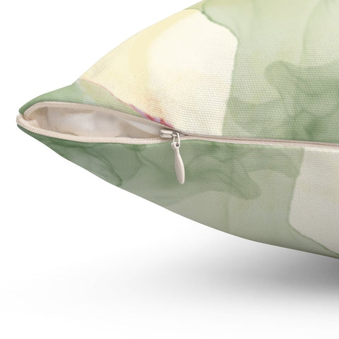 Abstract Fog Jade Green Square Pillow with Lavender Accents with Cover Throw with Insert - Cush Potato Pillows