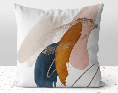 Abstract Glam Blue Pink Square Pillow with Gold Printed Accents with Cover Throw with Insert - Cush Potato Pillows