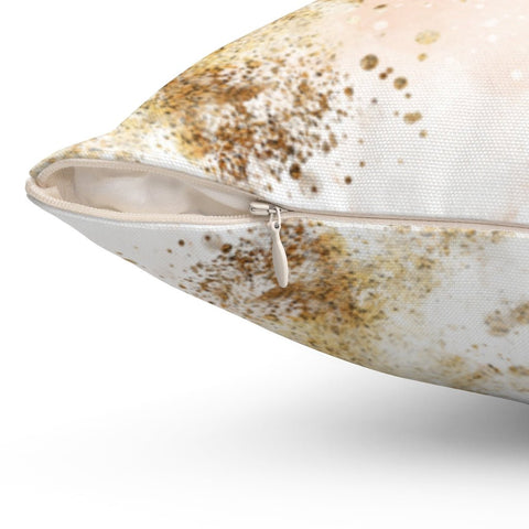 Abstract Peach + Gold Printed Accents Pillow Throw Cover with Insert - Cush Potato Pillows