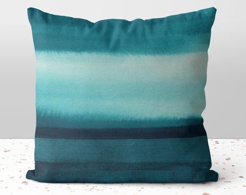 Abstract Turquoise Ocean Landscape Stripes Square Pillow with Cover Throw with Insert - Cush Potato Pillows