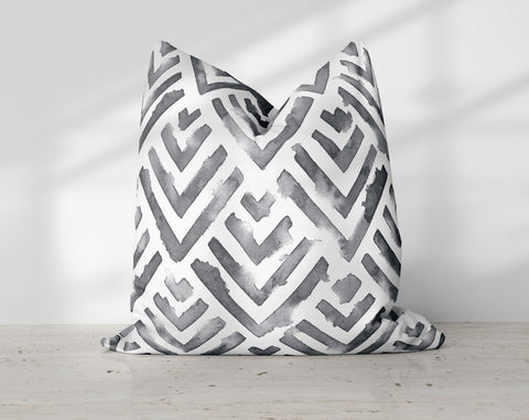 Black Monochrome Villa Watercolor Pillow Throw - Cush Potato Pillows