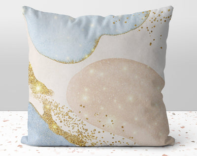 Blissful Glam Vanilla Blue Square Pillow with Gold Printed Accents with Cover Throw with Insert - Cush Potato Pillows