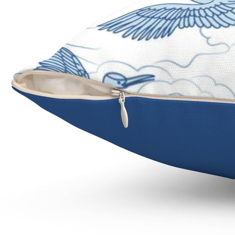 Blue Asian Crane Birds Pillow Throw Cover with Insert - Cush Potato Pillows
