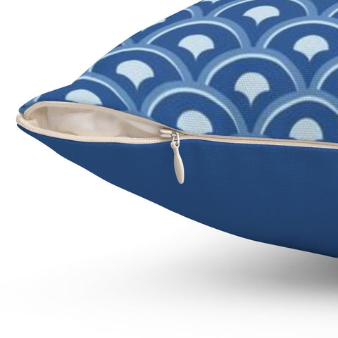 Blue Asian Fish Scales Pillow Throw Cover with Insert - Cush Potato Pillows
