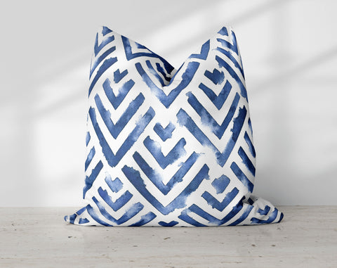 Blue Villa Watercolor Pillow Throw - Cush Potato Pillows