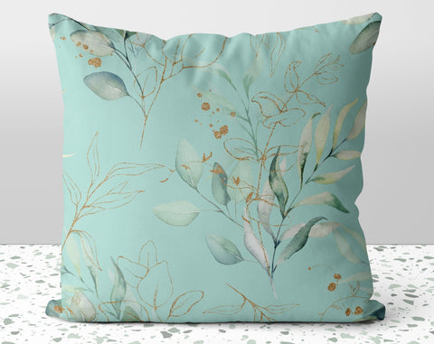 Calm Eucalyptus Leaves on Green Mint Pillow Throw Cover