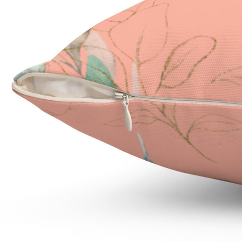 Calm Eucalyptus Leaves on Peach Pillow Throw Cover with Insert - Cush Potato Pillows