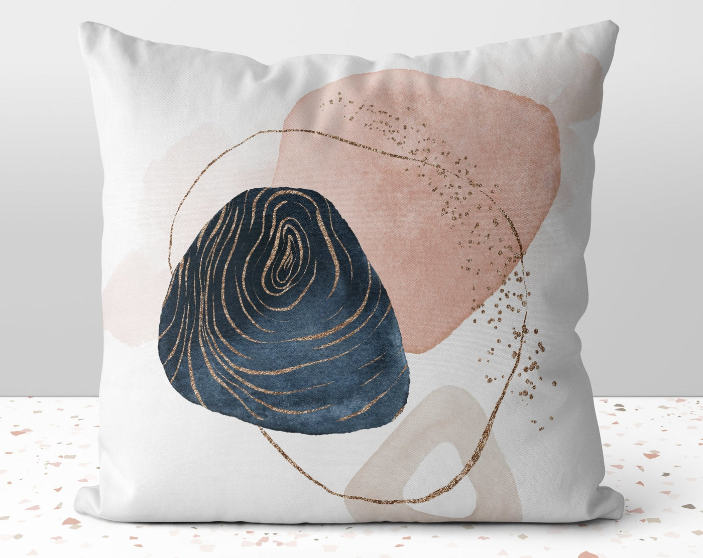 Chic Glam Circular Shapes Blue Pink Square Pillow with Gold Printed Accents with Cover Throw with Insert - Cush Potato Pillows