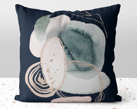 Chic Swirls Glam Blue Pink Square Pillow with Gold Printed Accents Pillow Throw Cover