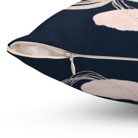 Chic Swirls Glam Blue Pink Square Pillow with Gold Printed Accents Pillow Throw Cover