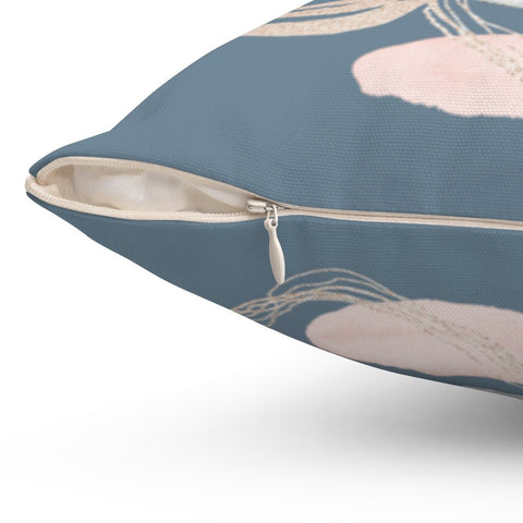 Chic Swirls Glam Gray Pink Square Pillow with Gold Printed Accents Pillow Throw Cover