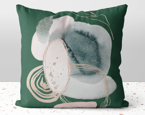 Chic Swirls Glam Green Pink Square Pillow with Gold Printed Accents Pillow Throw Cover