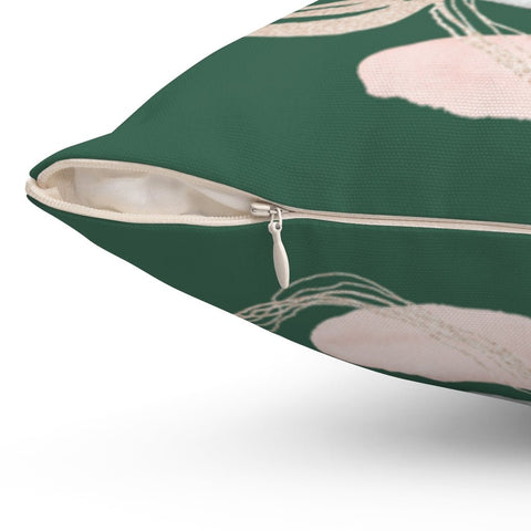 Chic Swirls Glam Green Pink Square Pillow with Gold Printed Accents Pillow Throw Cover