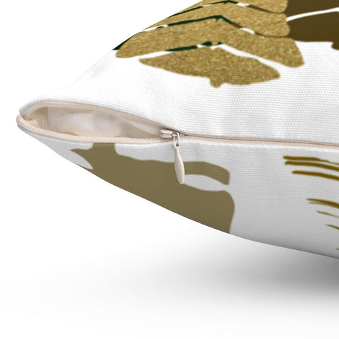 Christmas Elegant Trees Seasons Greetings White Green Gold Square Pillow with Cover Throw with Insert - Cush Potato Pillows