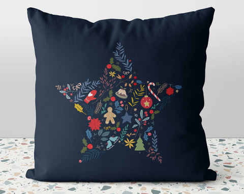 Christmas Festive Star Blue Pillow Throw Cover with Insert - Cush Potato Pillows