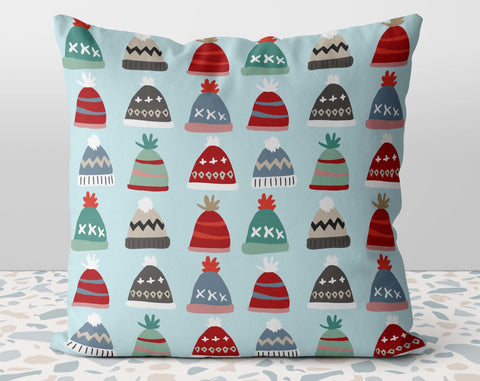 Christmas Festive Toque Season Greetings Blue Pillow Pillow Throw Cover