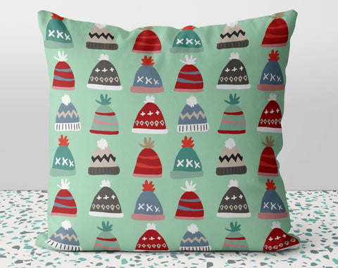 Christmas Festive Toques Green Pillow Throw Cover with Insert - Cush Potato Pillows