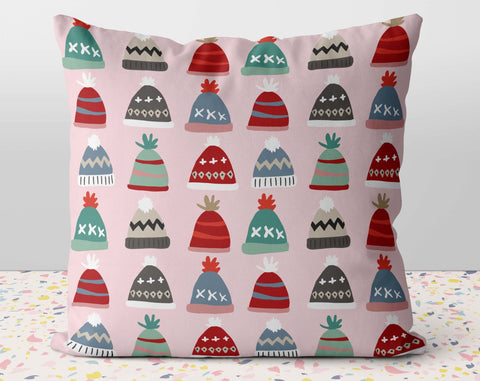 Christmas Festive Toques Pink Pillow Throw Cover