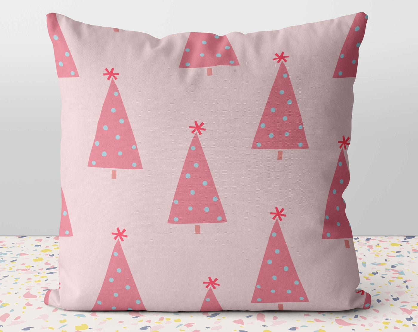Christmas Happy Holidays Festive Boho Trees Very Pink Square Pillow with Cover Throw with Insert - Cush Potato Pillows