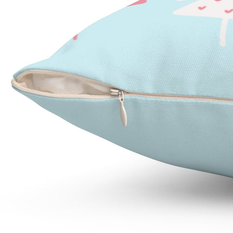Christmas Pastel Whimsical Trees Seasons Greetings Blue Pink Red Pillow Throw Cover