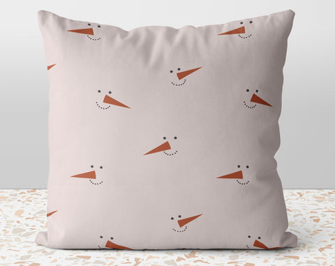 Christmas Snowman Carrot Nose Happy Holidays Beige Orange Pillow Throw Cover