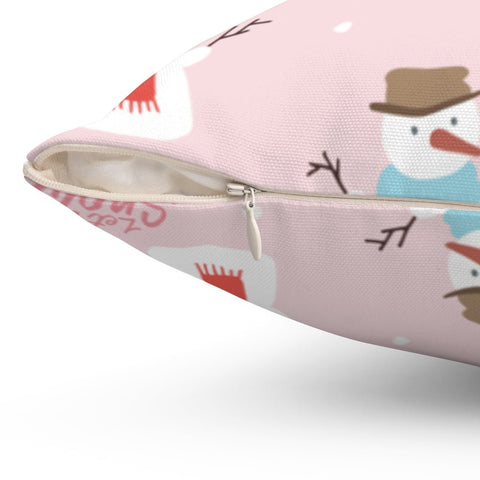 Christmas Snowman Let It Snow Pink Pillow Throw Cover