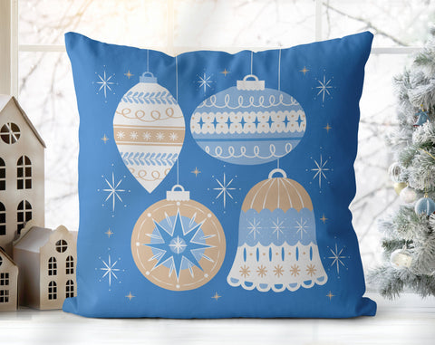 Classical Ornaments Christmas Blue and Beige Pillow Throw - Cush Potato Pillows