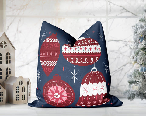 Classical Ornaments Christmas Dark Blue Pillow Throw - Cush Potato Pillows