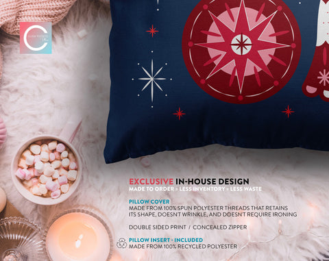 Classical Ornaments Christmas Dark Blue Pillow Throw - Cush Potato Pillows