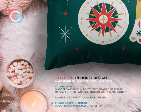 Classical Ornaments Christmas Green and Red Pillow Throw - Cush Potato Pillows