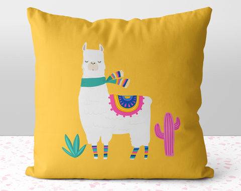 Cool Summer Llama Yellow Pillow Throw Cover