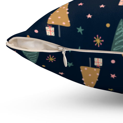 Cute Christmas Trees Blue Pillow Throw Cover with Insert - Cush Potato Pillows