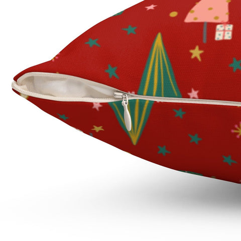 Cute Christmas Trees Red Pillow Throw Cover with Insert - Cush Potato Pillows