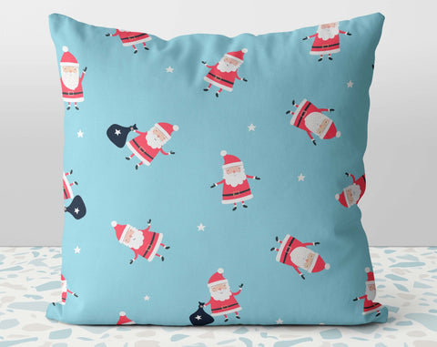 Cute Random Santa Santas Blue Pillow Throw Cover with Insert - Cush Potato Pillows