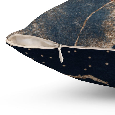 Elegant Glam Orange Blue Square Pillow with Gold Printed Accents with Cover Throw with Insert - Cush Potato Pillows