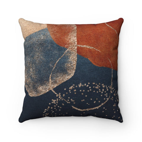 Elegant Glam Orange Blue Square Pillow with Gold Printed Accents with Cover Throw with Insert - Cush Potato Pillows