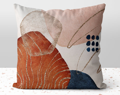 Elegant Glam Pink Orange Blue Square Pillow with Gold Printed Accents Pillow Throw Cover