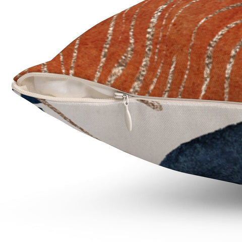 Elegant Glam Pink Orange Blue Square Pillow with Gold Printed Accents Pillow Throw Cover