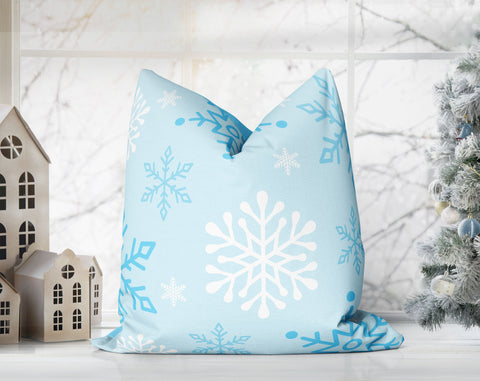 Enchanted Snowflakes Winter Christmas Blue Pillow Throw - Cush Potato Pillows