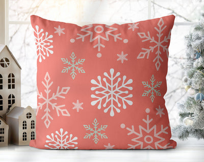 Enchanted Snowflakes Winter Christmas Blush Pink Pillow Throw - Cush Potato Pillows