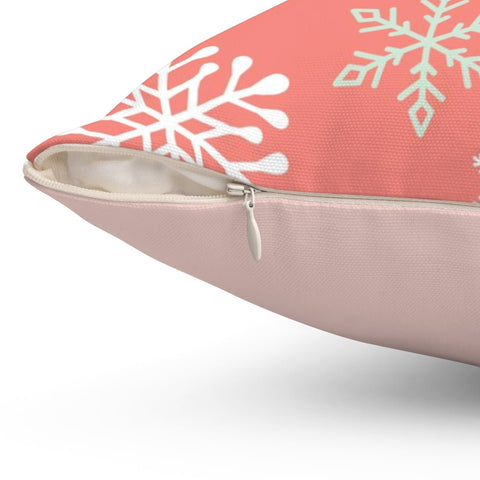 Enchanted Snowflakes Winter Christmas Blush Pink Pillow Throw - Cush Potato Pillows