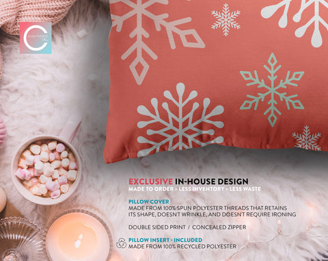 Enchanted Snowflakes Winter Christmas Blush Pink Pillow Throw - Cush Potato Pillows